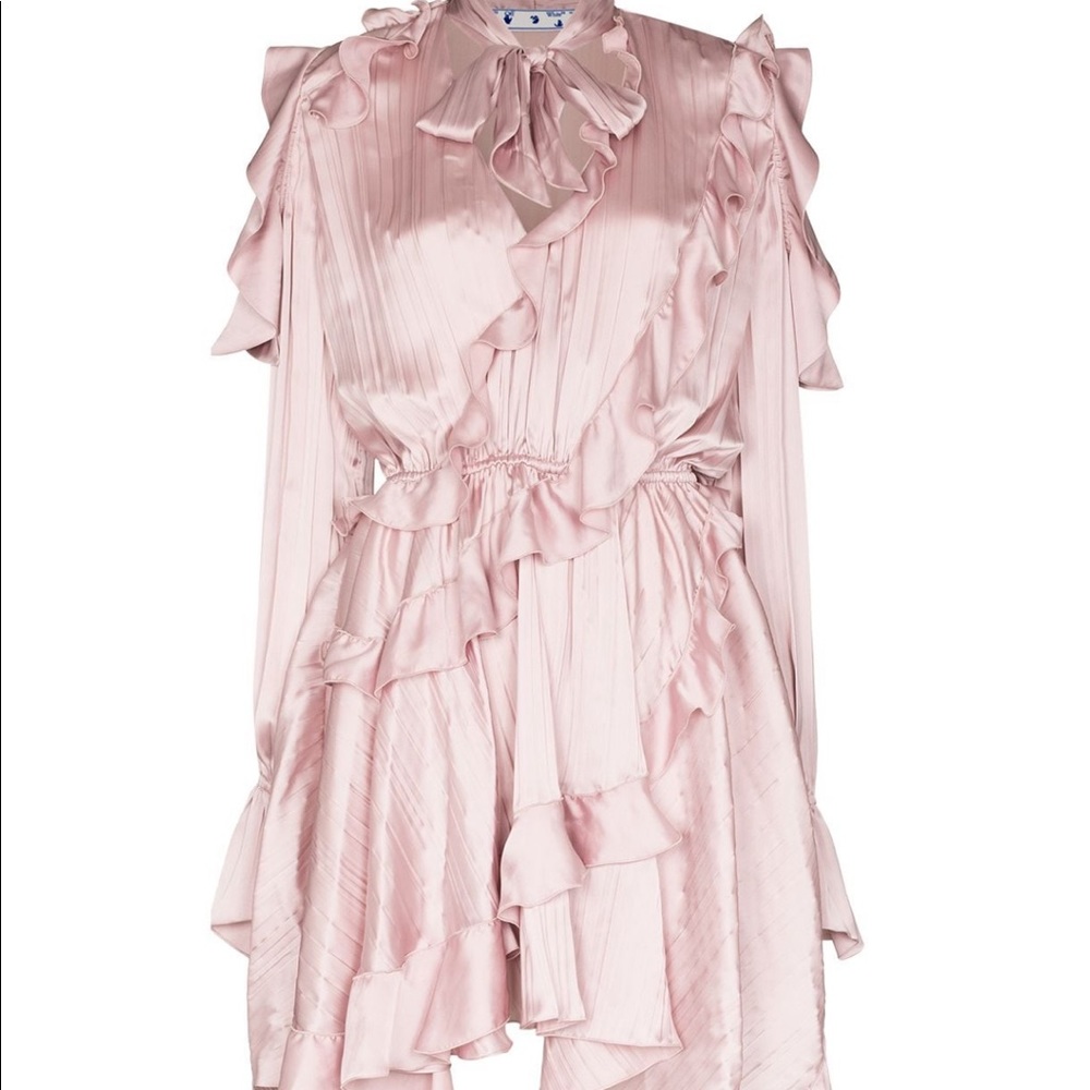 Off-White brand, ruffled draped mini dress.
